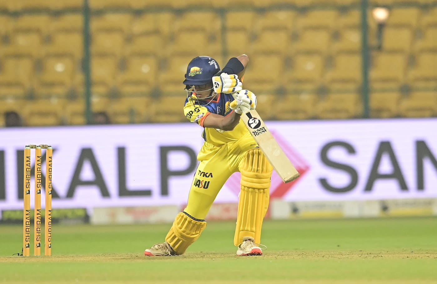 Samit Dravid opens the face of his bat to play towards point