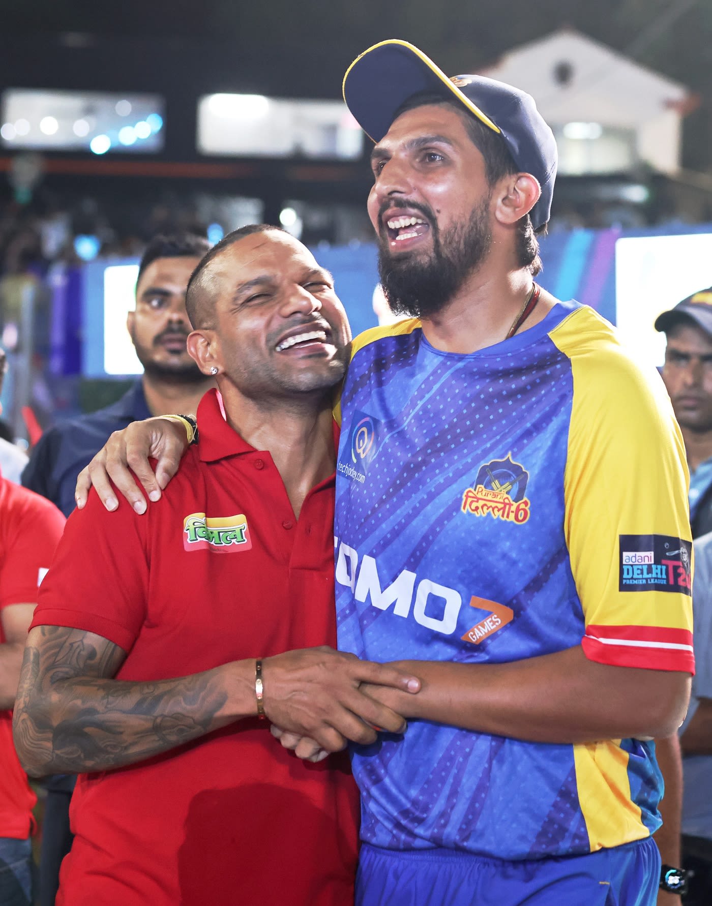Shikhar Dhawan and Ishant Sharma share a lighter moment at the Delhi Premier League