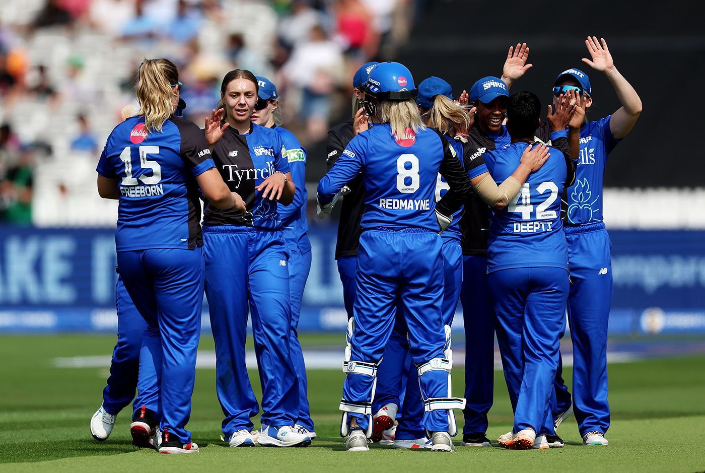 Tara Norris celebrates the early wicket of Sophia Dunkley