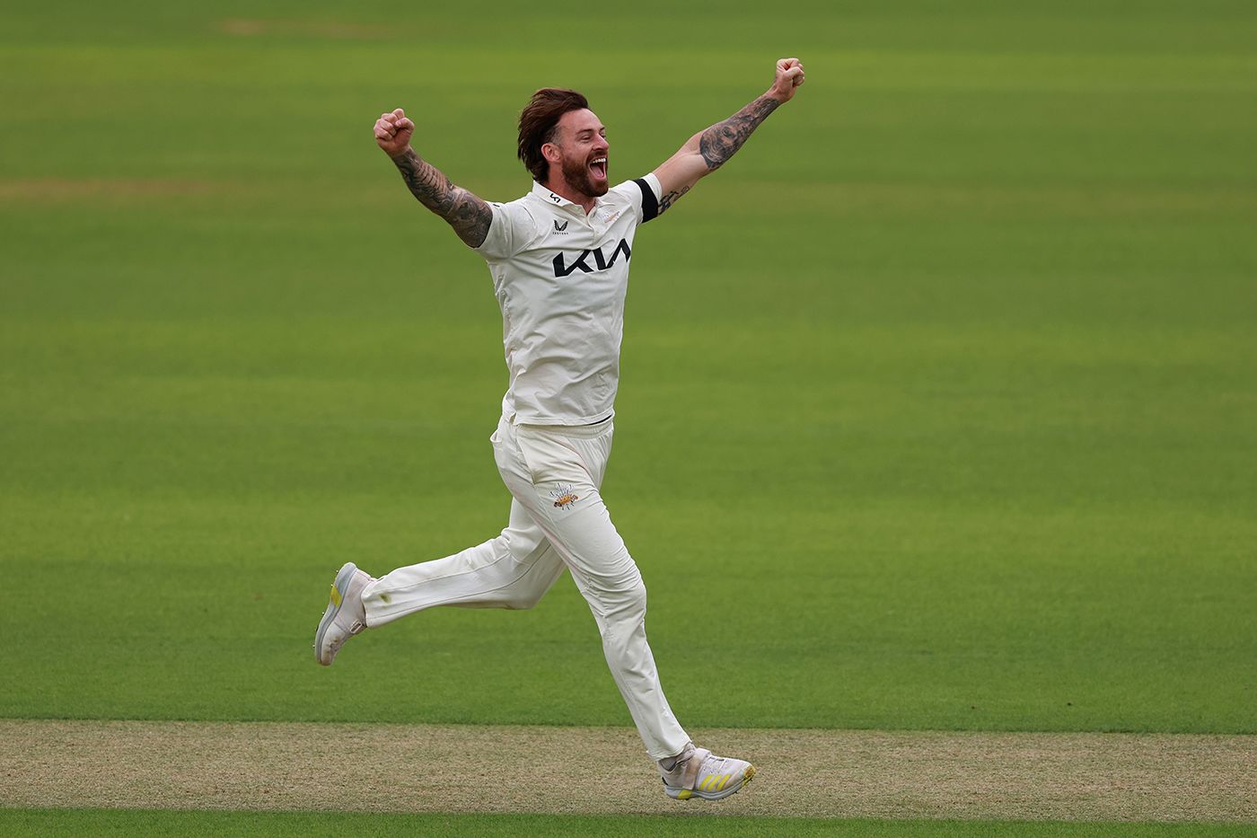 Jordan Clark celebrates a wicket