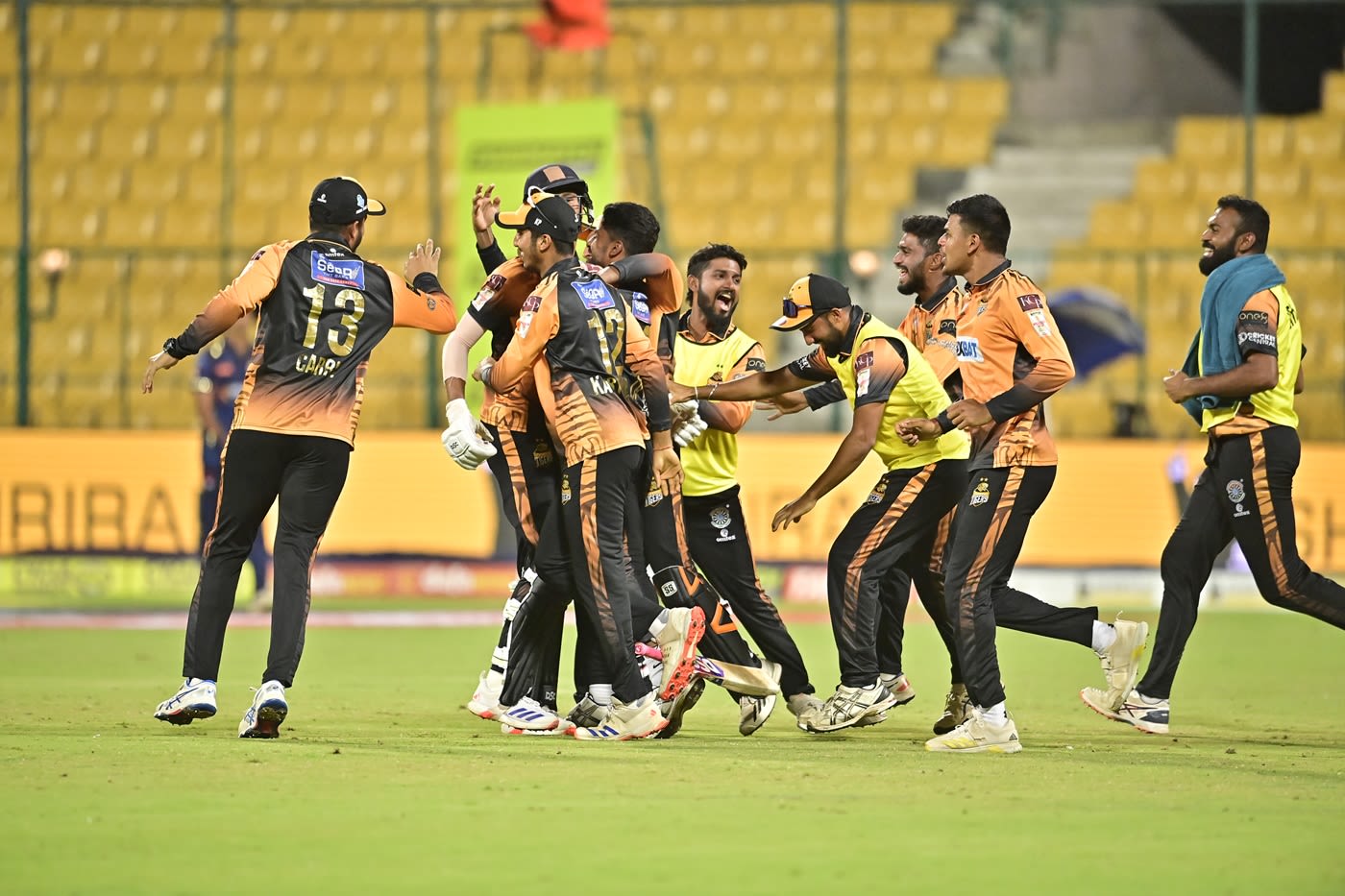 Hubli Tigers celebrate victory after three Super Overs