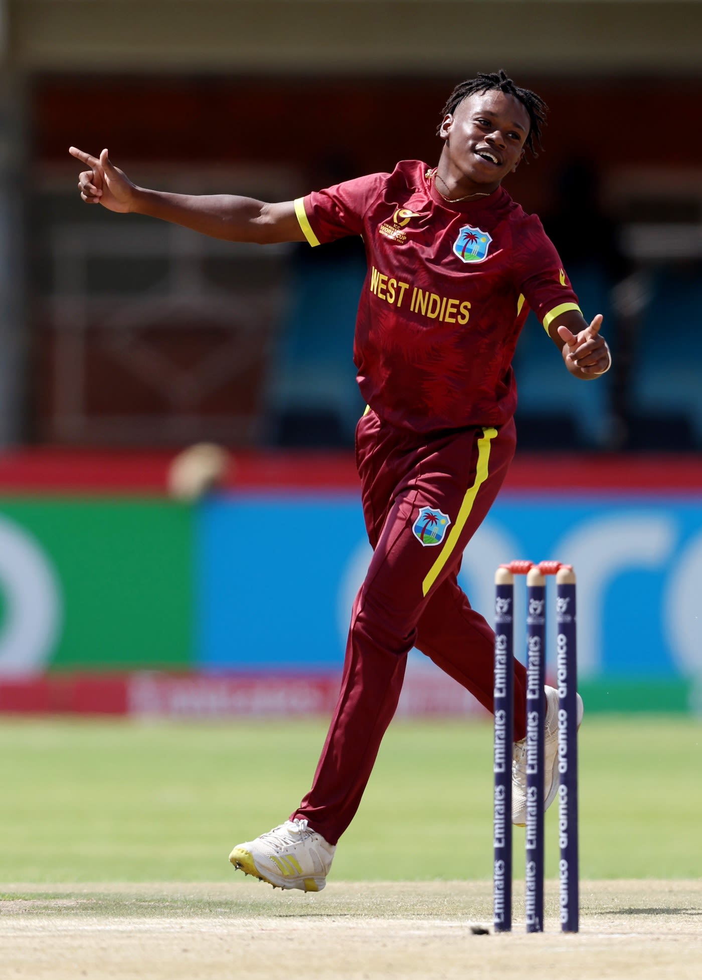 Nathan Edward celebrates the wicket of Vishen Halambage