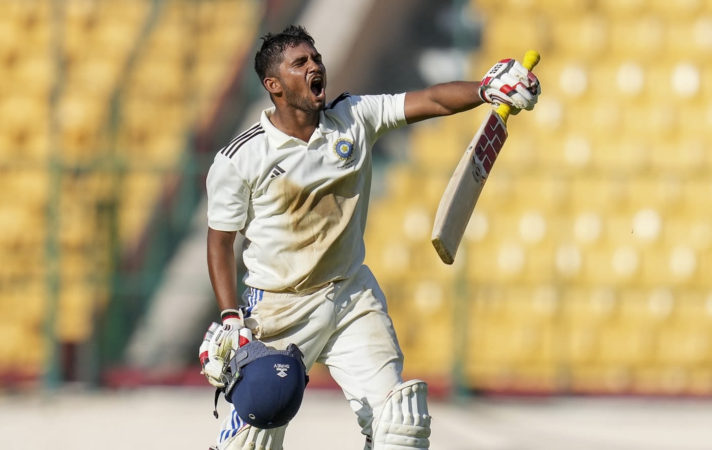 Musheer Khan roars after hitting a century on the opening day of the Duleep Trophy
