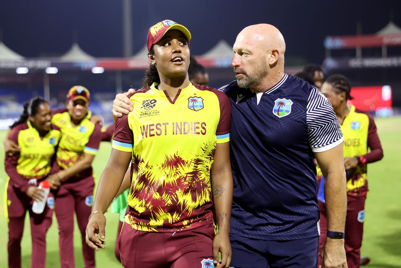 Captain Hayley Matthews and head coach Shane Deitz after West indies' NRR-boosting win