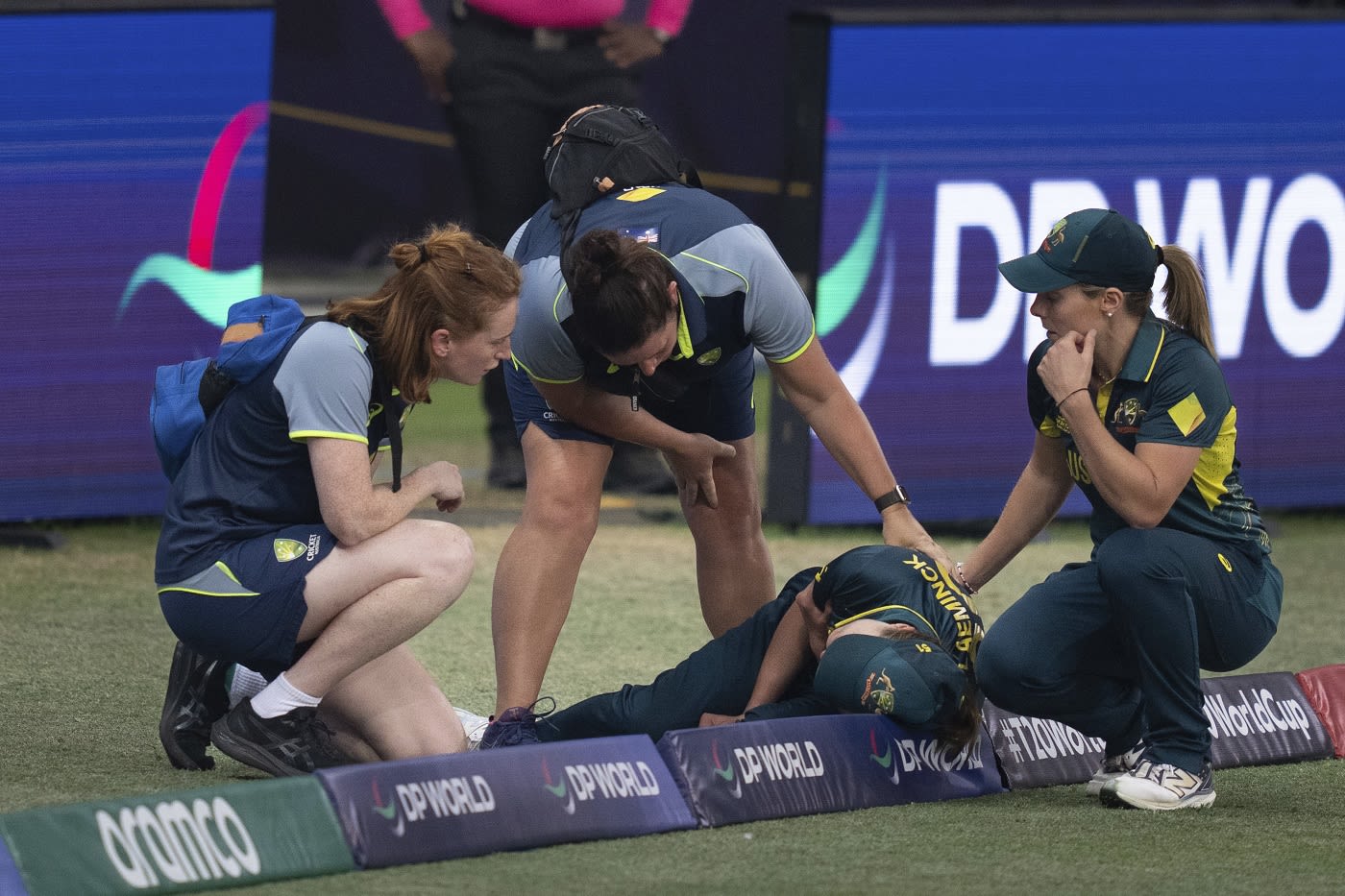 Tayla Vlaeminck was injured on the fourth ball upon her T20 World Cup return