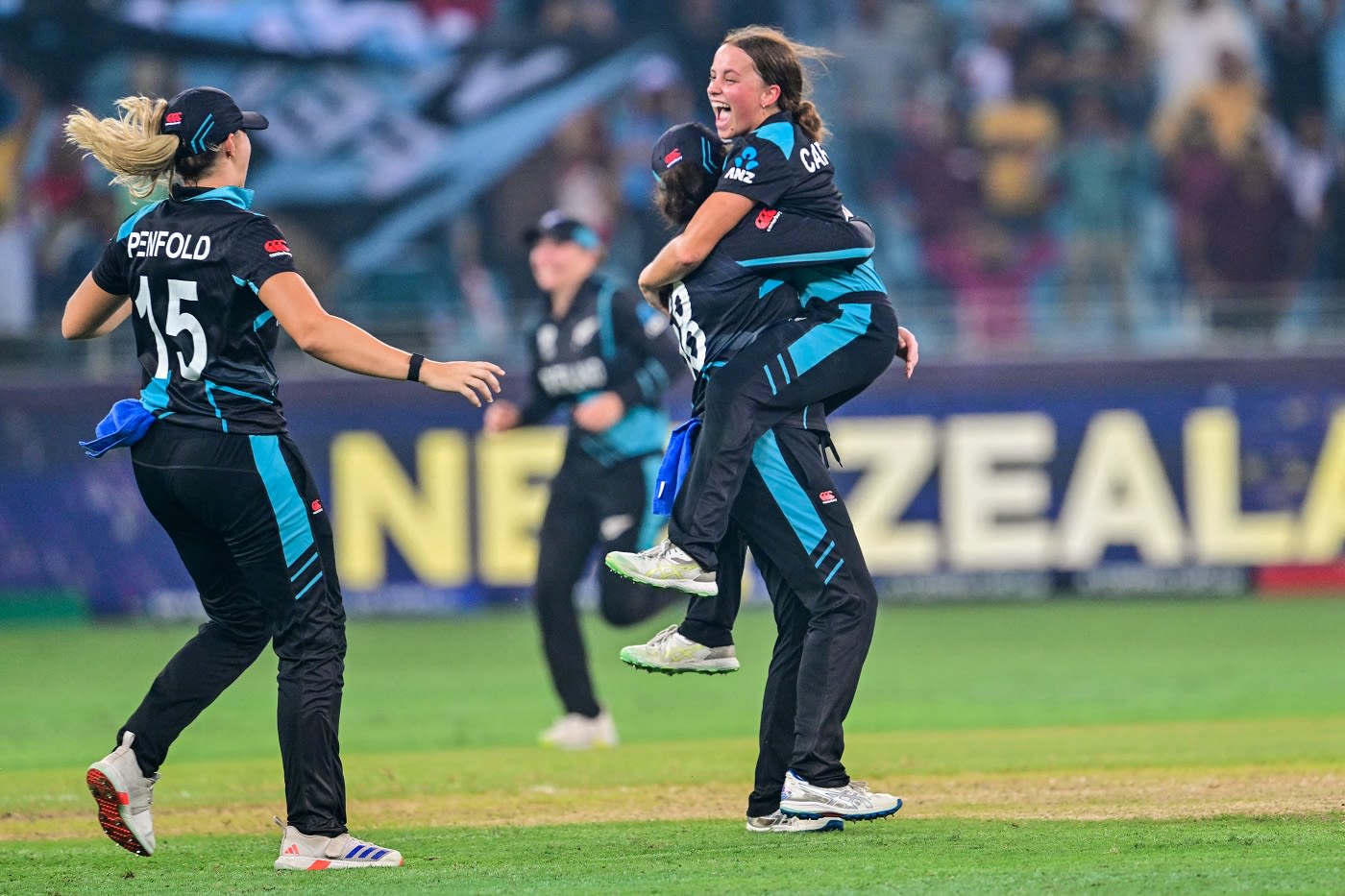 Molly Penfold, Georgia Plimmer and Eden Carson celebrate the win