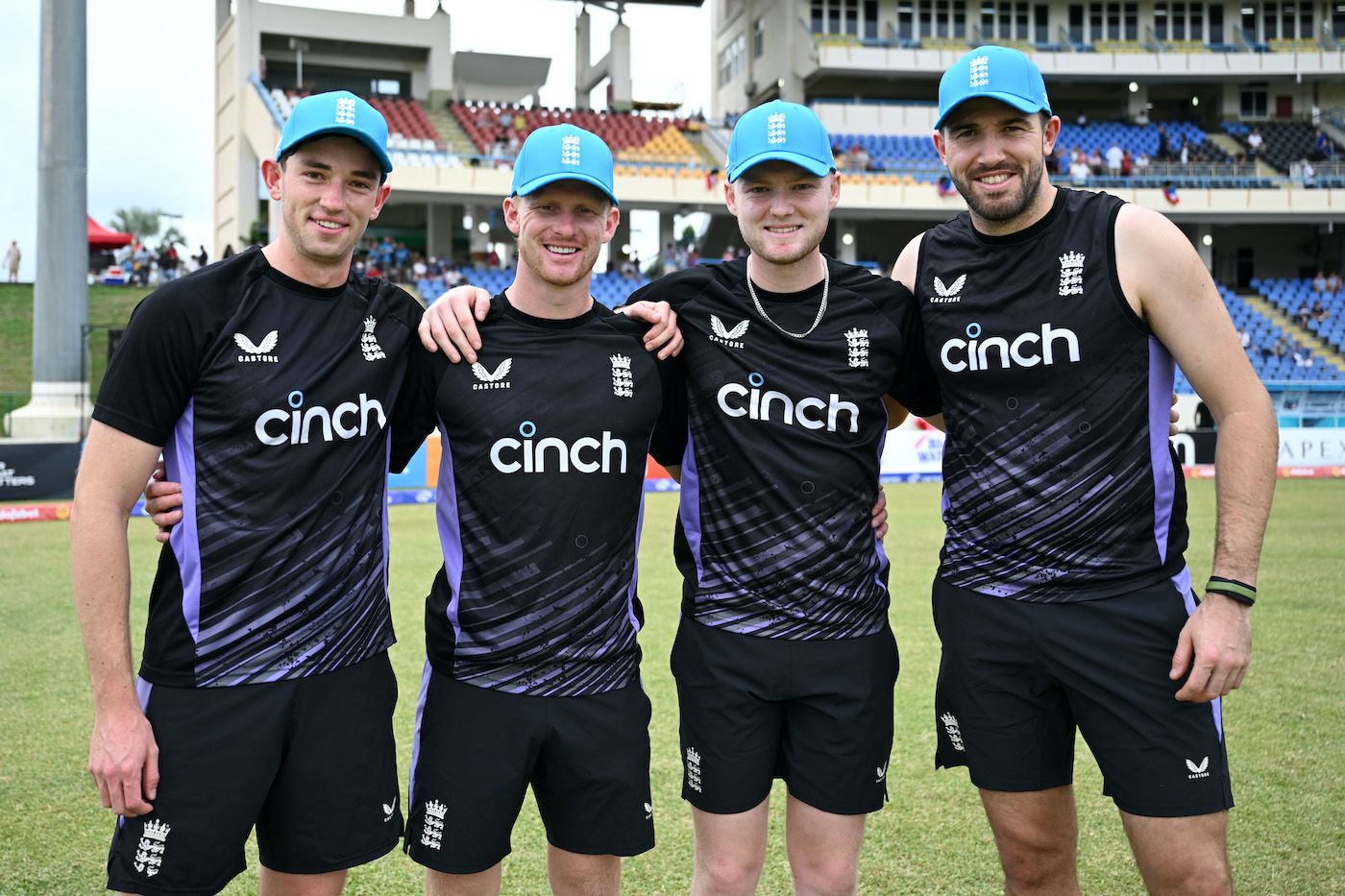 John Turner, Jordan Cox, Dan Mousley and Jamie Overton show off their maiden ODI caps
