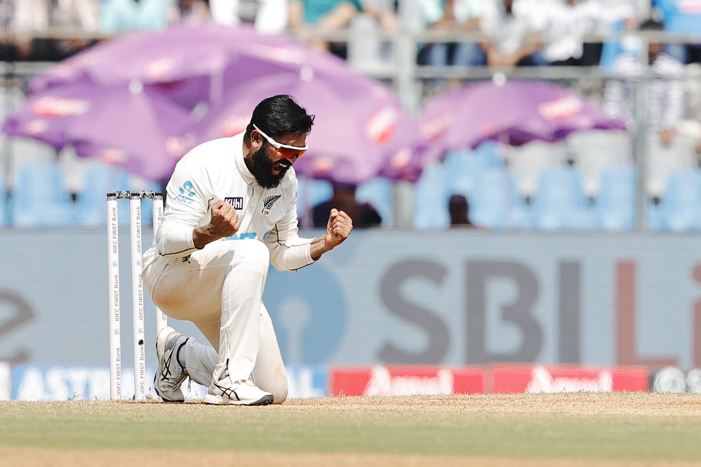 Ajaz Patel celebrates after finishing India off