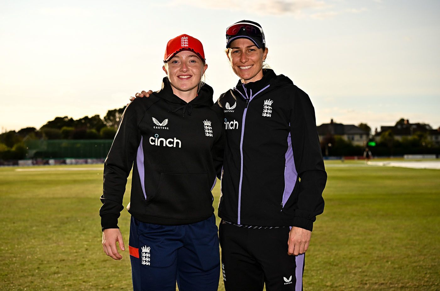 England Women assistant coach Courtney Winfield-Hill (right) with Charis Pavely during the 2024 tour of Ireland