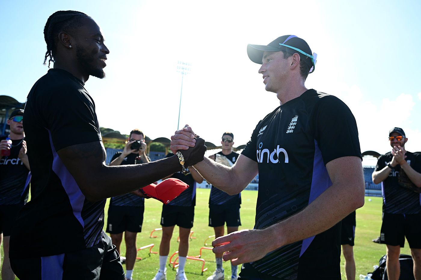 Jofra Archer presents John Turner with his cap on T20I debut