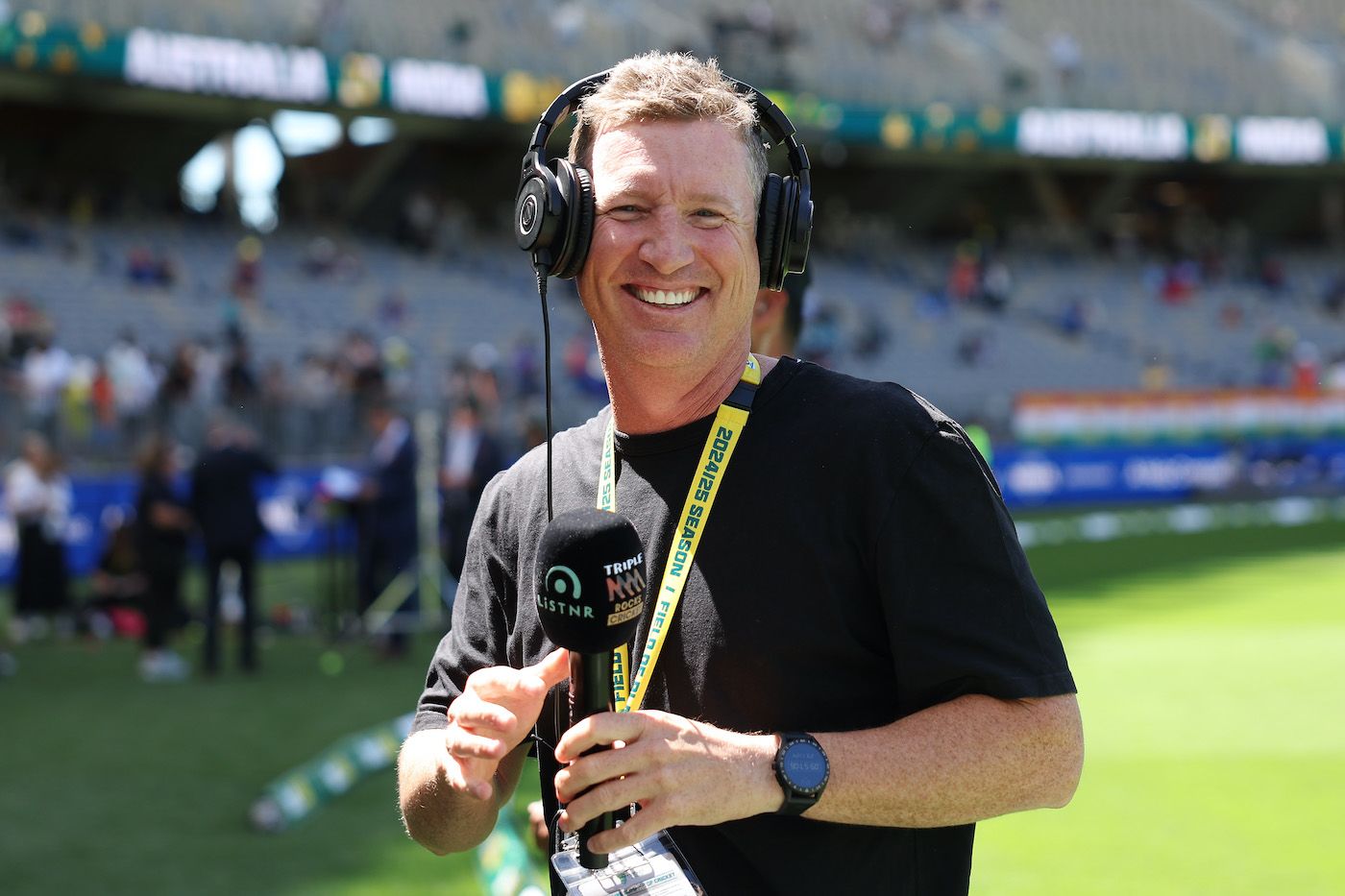 Brad Haddin on radio duty in Perth
