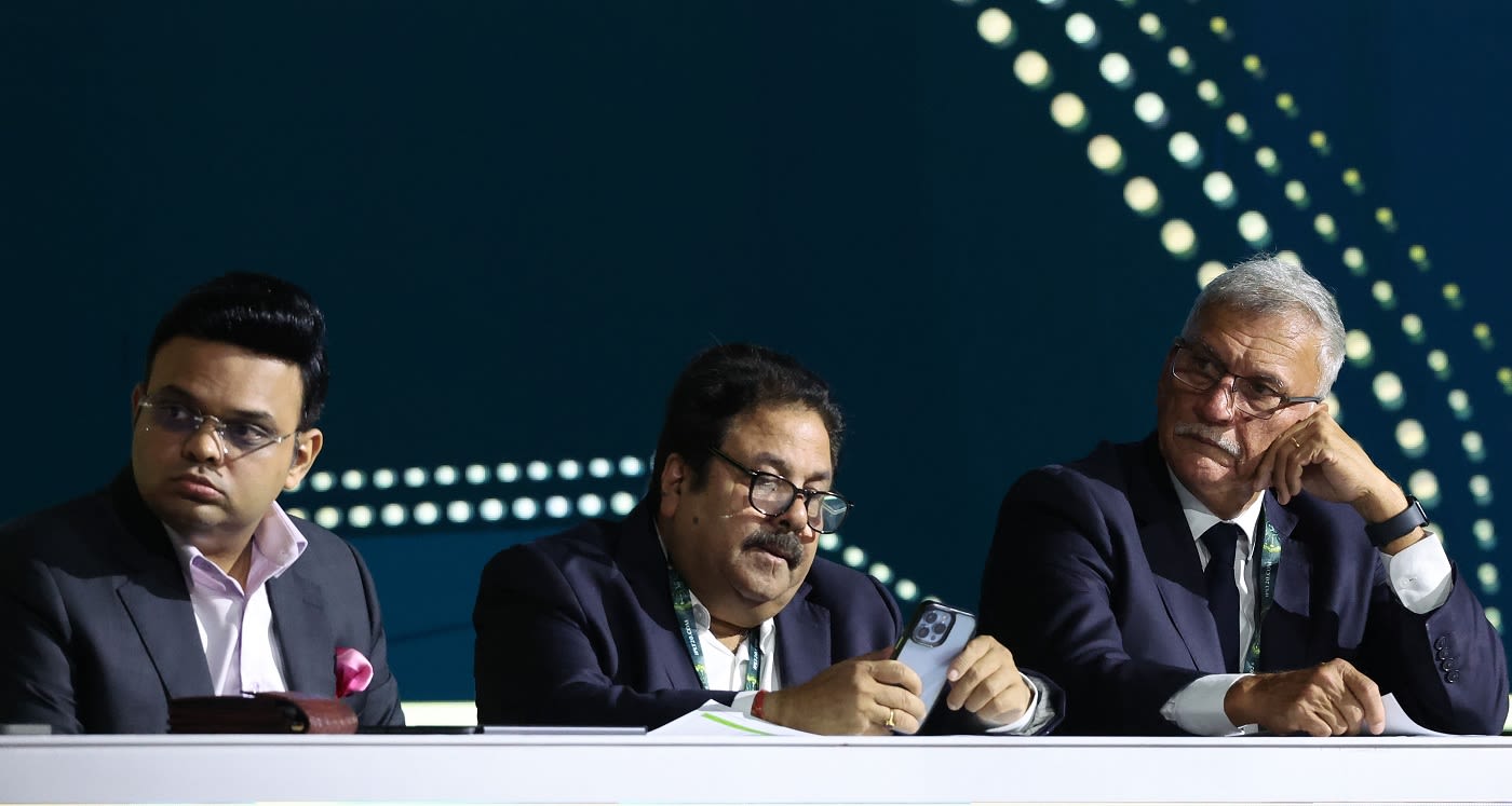 Jay Shah, Rajeev Shukla and Roger Binny at the auction