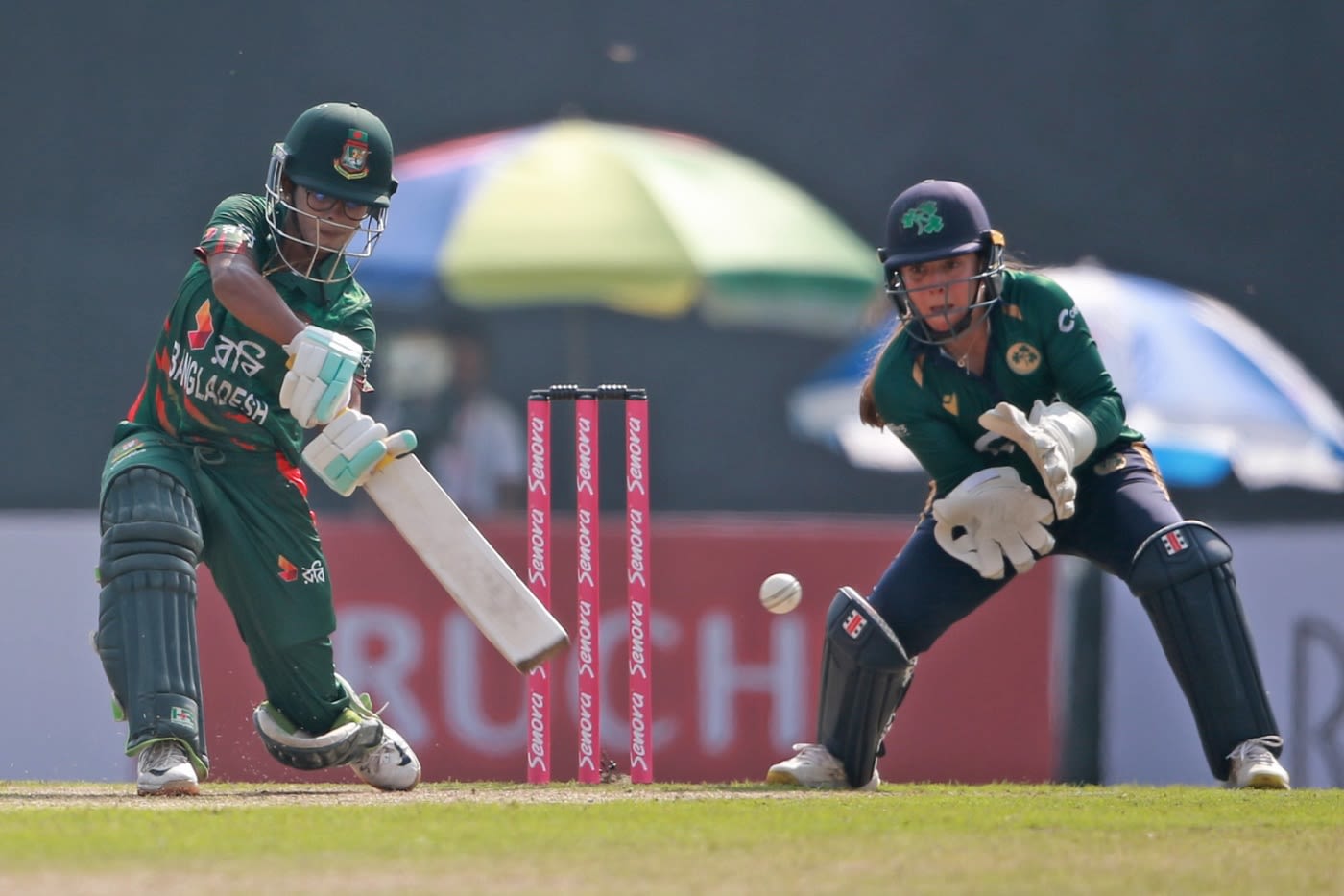 Murshida Khatun drives one through the off side