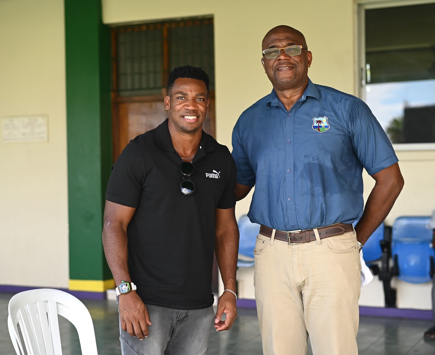 Yohan Blake and Ian Bishop pose together