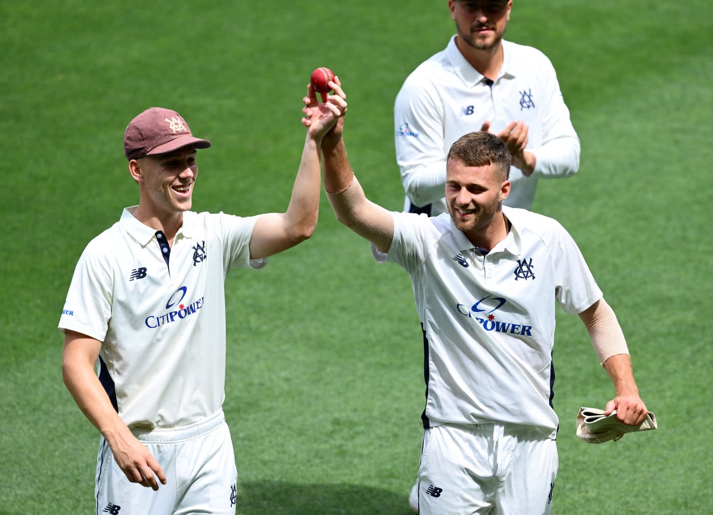 Mitchell Perry and Fergus O'Neill hold the ball together after both took five-wicket hauls in the same innings