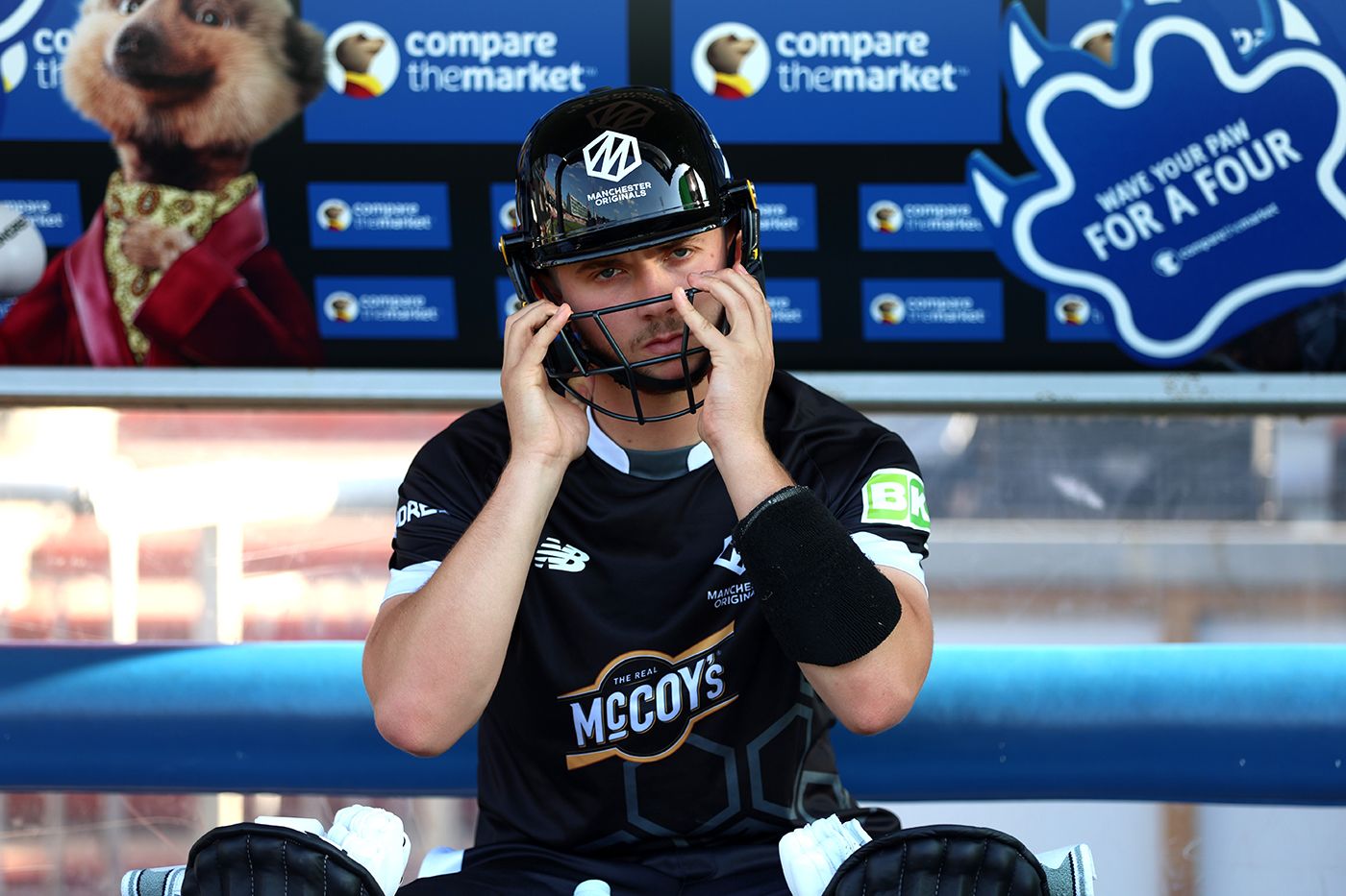 Matty Hurst prepares to open the batting for Manchester Originals