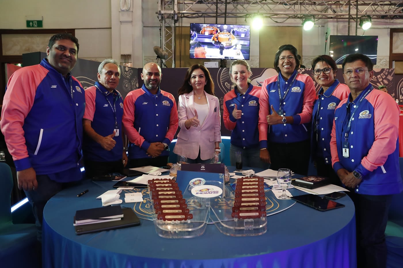 Charlotte Edwards, Jhulan Goswami, Devika Palshikar and Kiran More at the WPL auction
