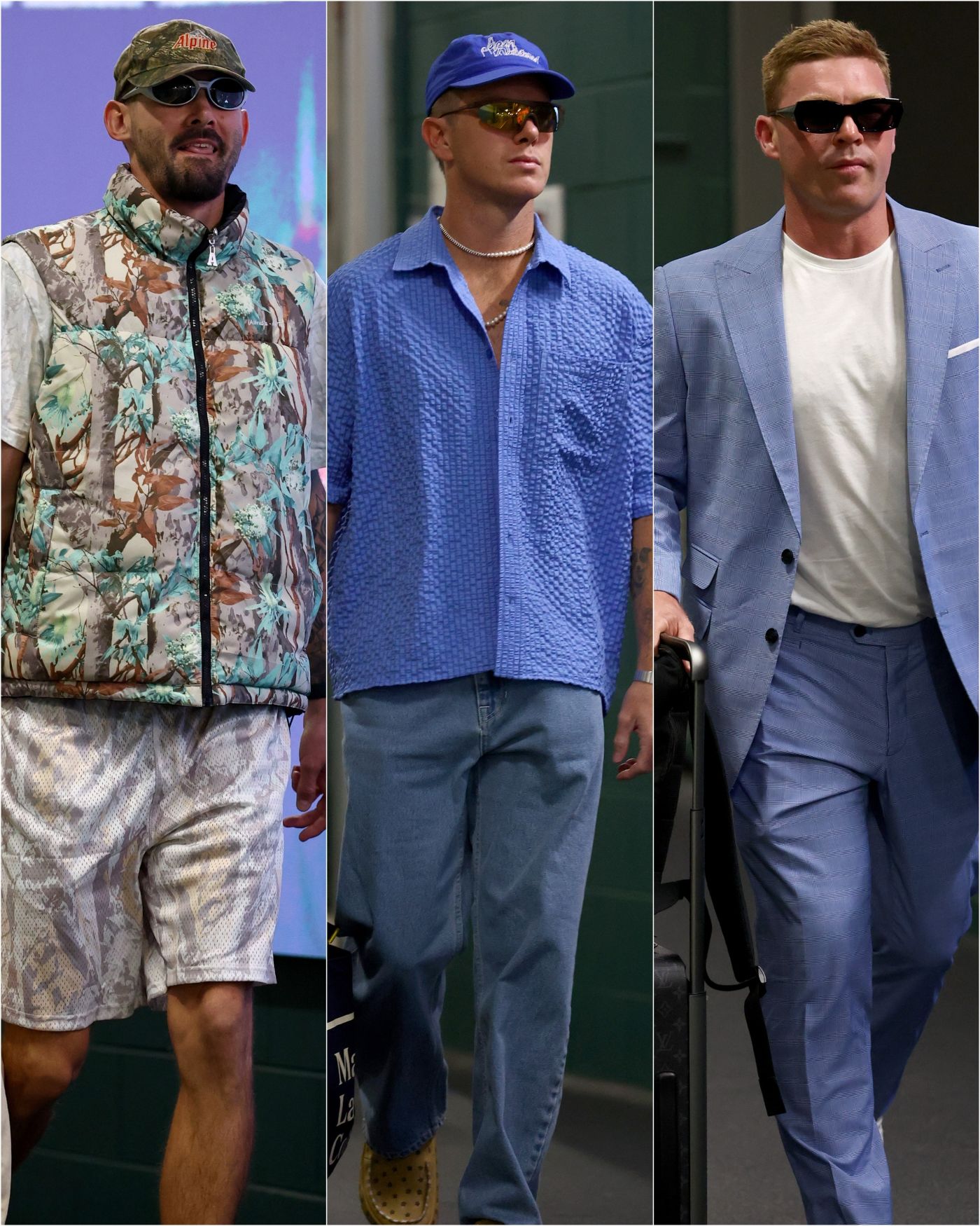 There was some fancy attire on show as the Renegades arrived at the Melbourne derby (L to R: Kane Richardson, Adam Zampa, Tim Seifert)