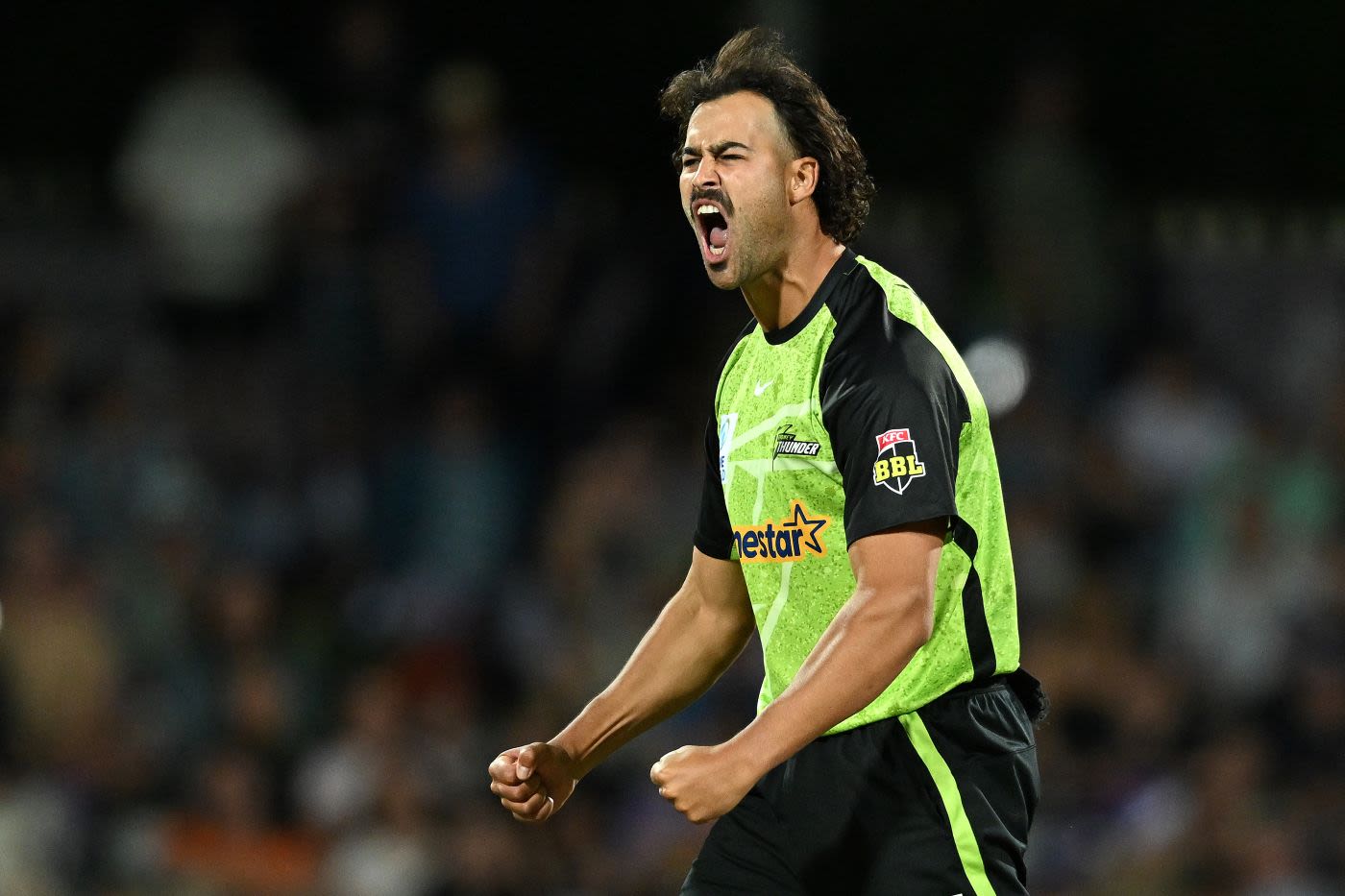 Wes Agar celebrates a wicket