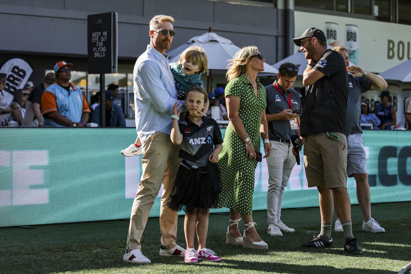Martin Guptill, with his wife, Laura McGoldrick, and kids at a post-retirement felicitation ceremony at Eden Park
