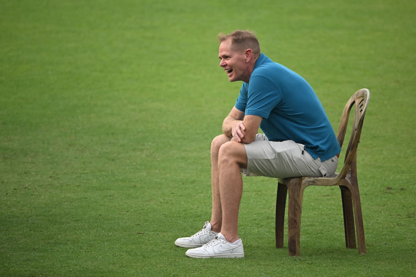 Shaun Pollock finds something amusing during a South Africa practice session