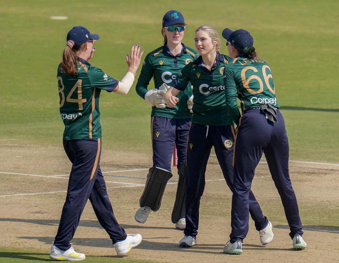 Georgina Dempsey struck with her first ball to trap Pratika Rawal lbw