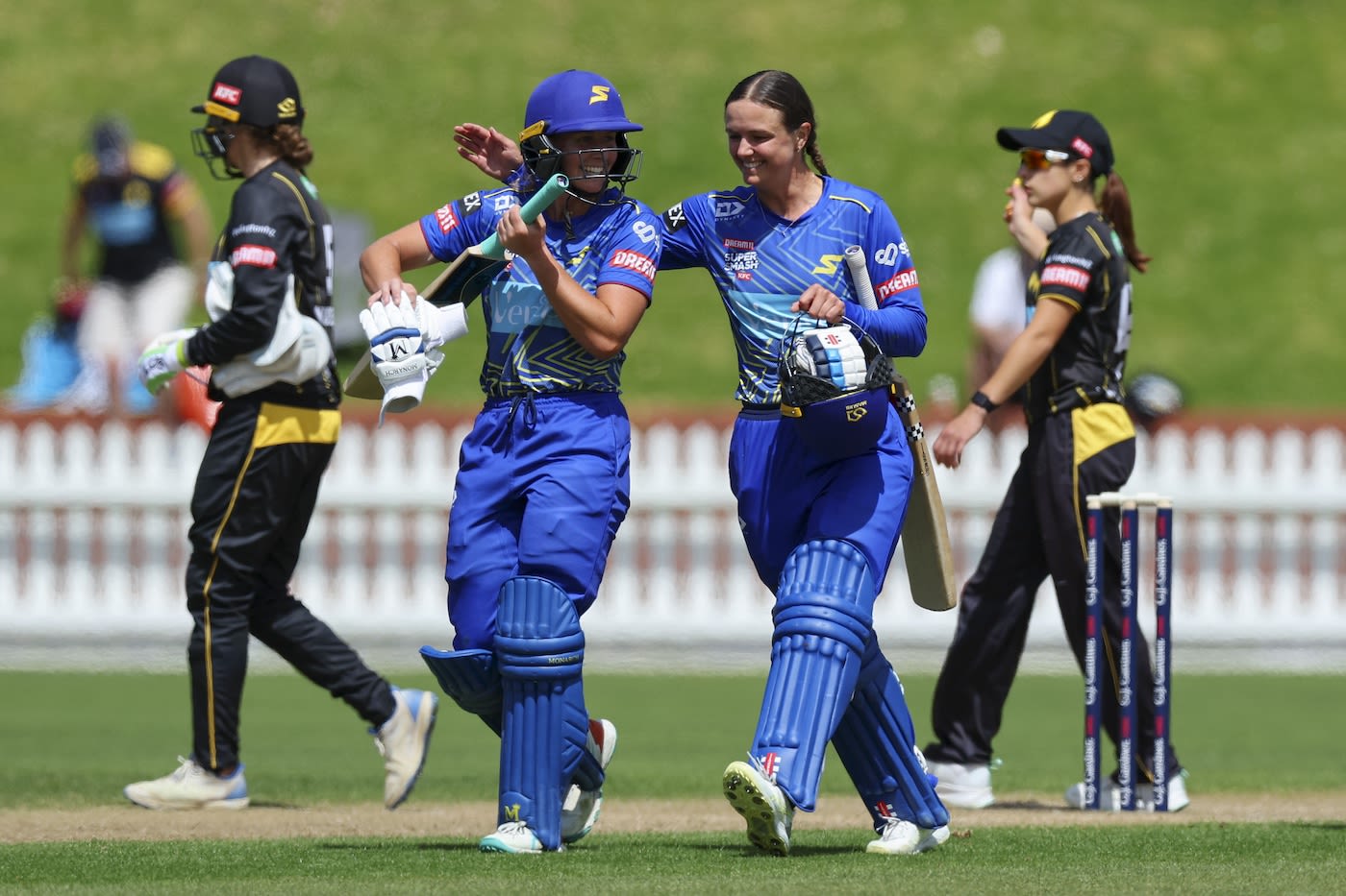 Caitlin Blakely and Polly Inglis celebrate Otago's win