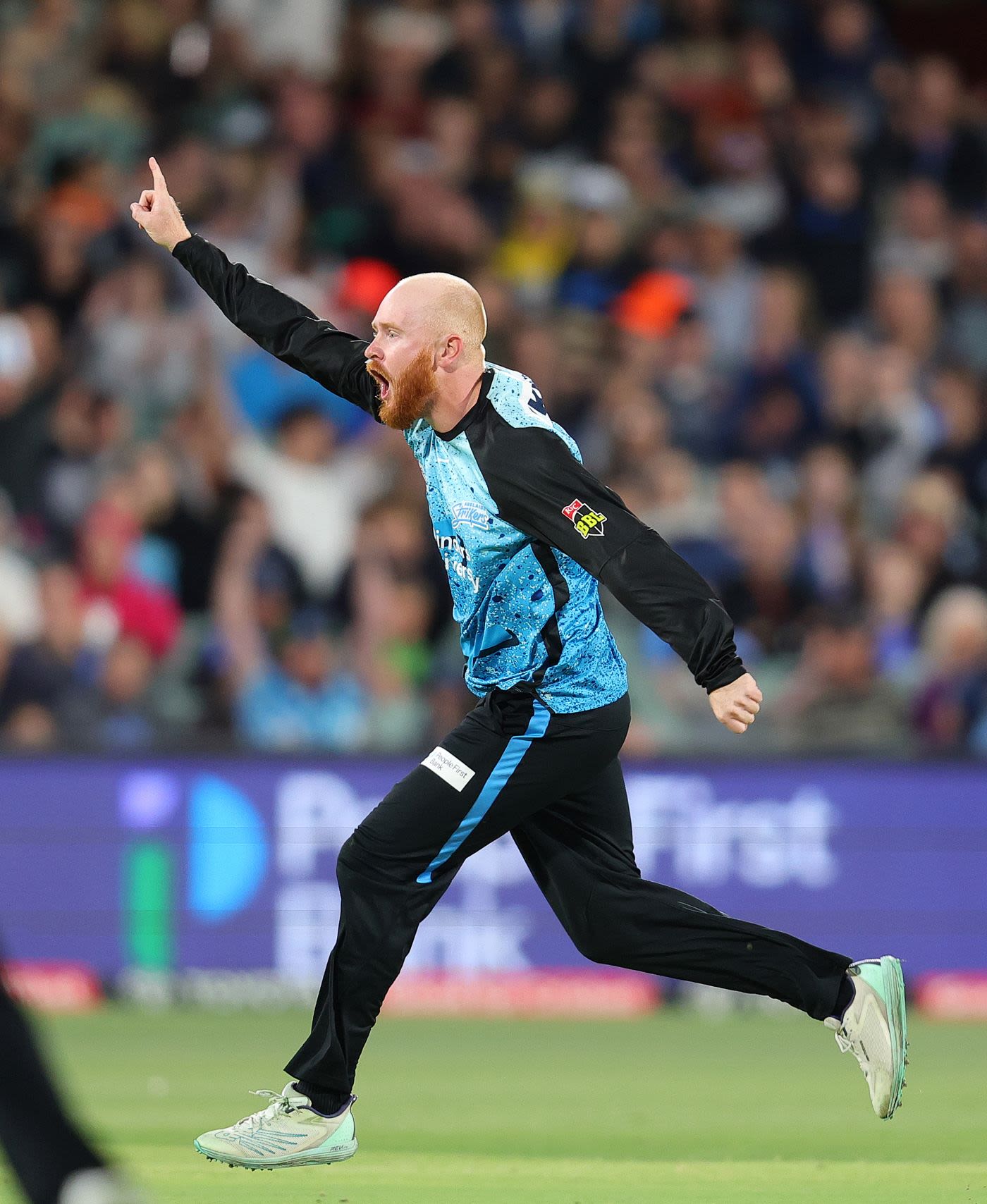 Lloyd Pope celebrates a wicket