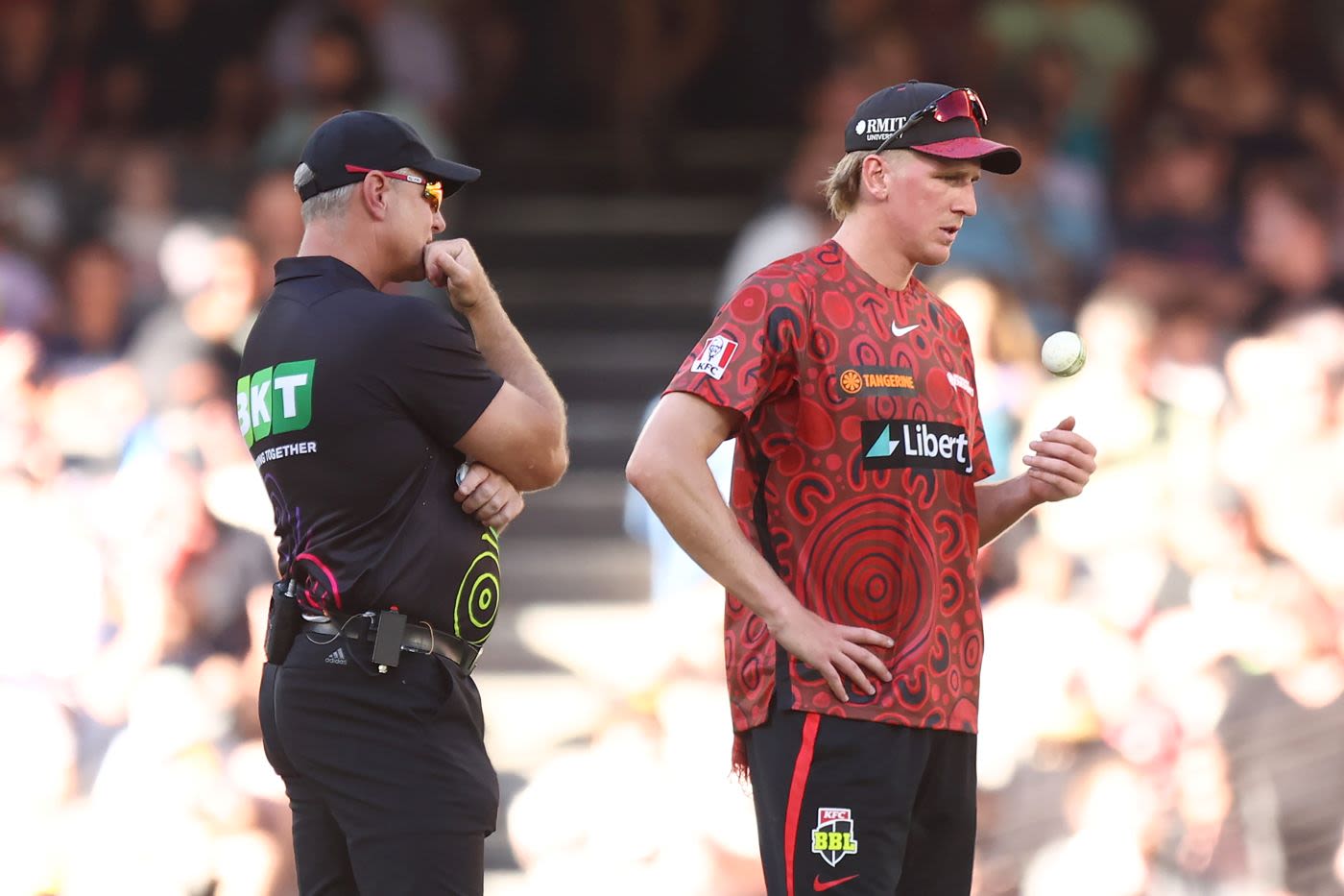 Umpire Donovan Koch removed Will Sutherland and Fergus O'Neill for running in the protected zone