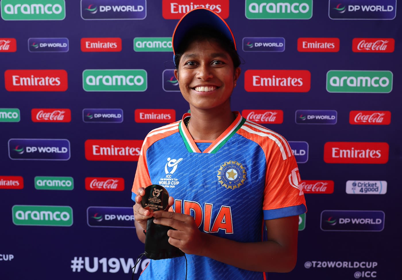 VJ Joshitha was named the Player of the Match for her 2 for 5