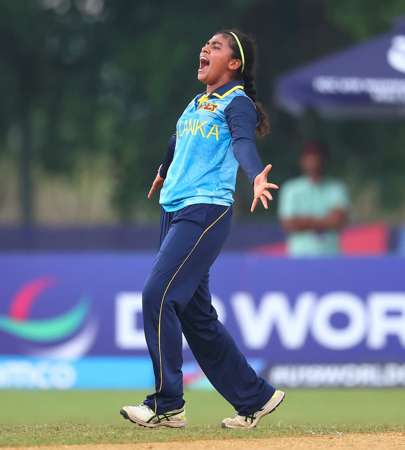 Pramudi Methsara is pumped after getting a wicket