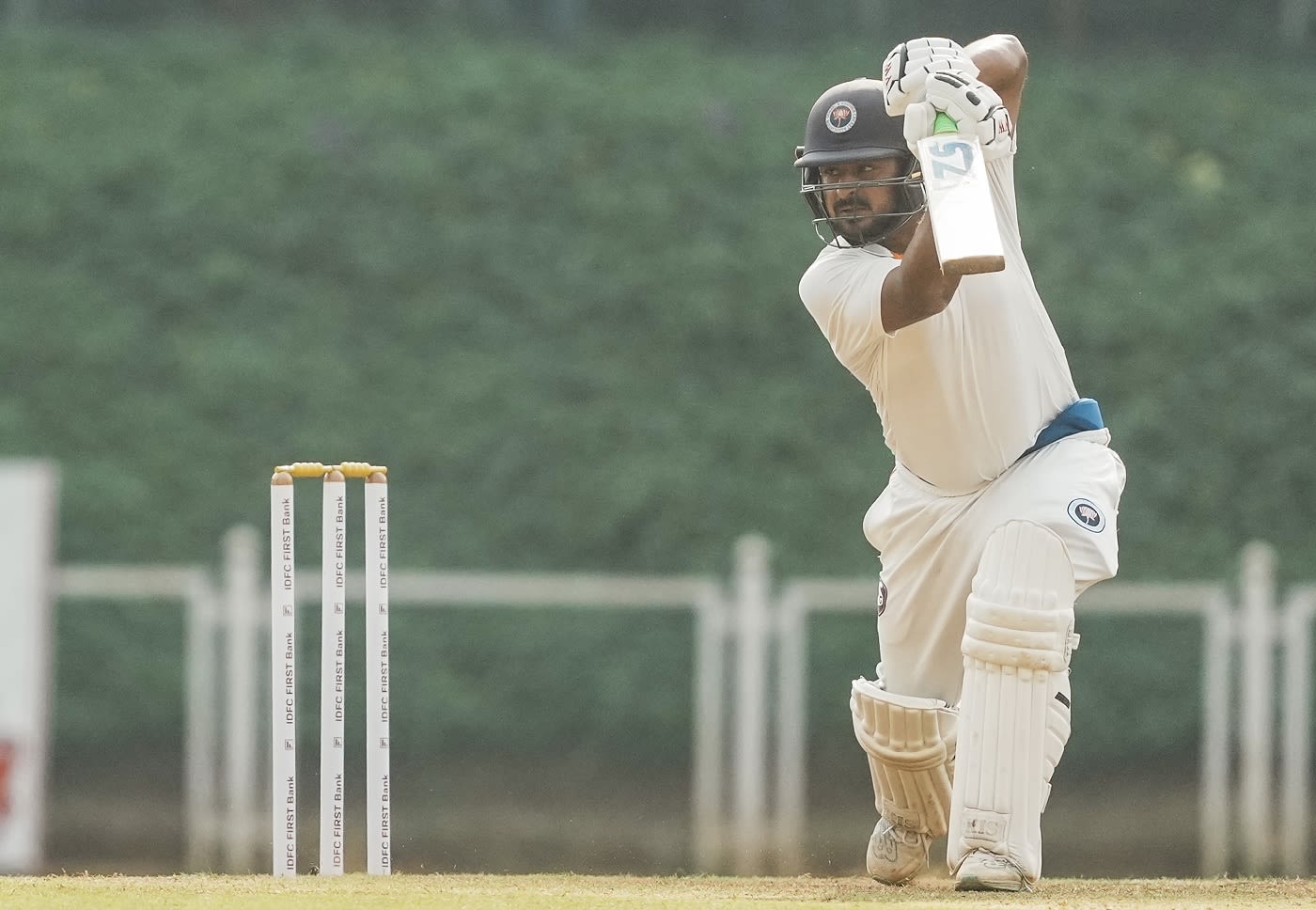 Shubham Khajuria drives through the off side