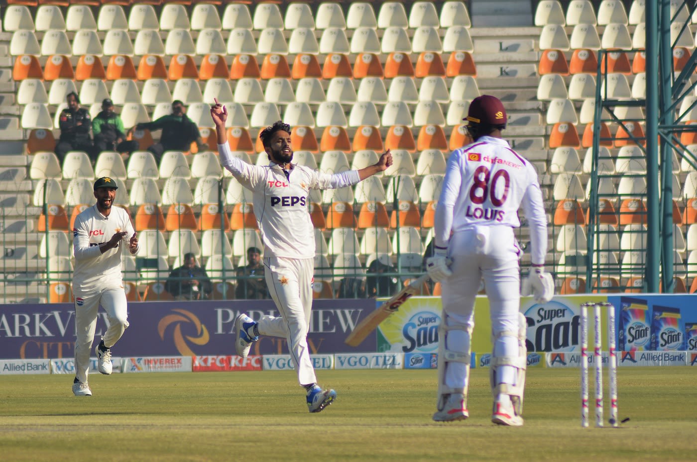 Kashif Ali exults after getting rid of Mikyle Louis