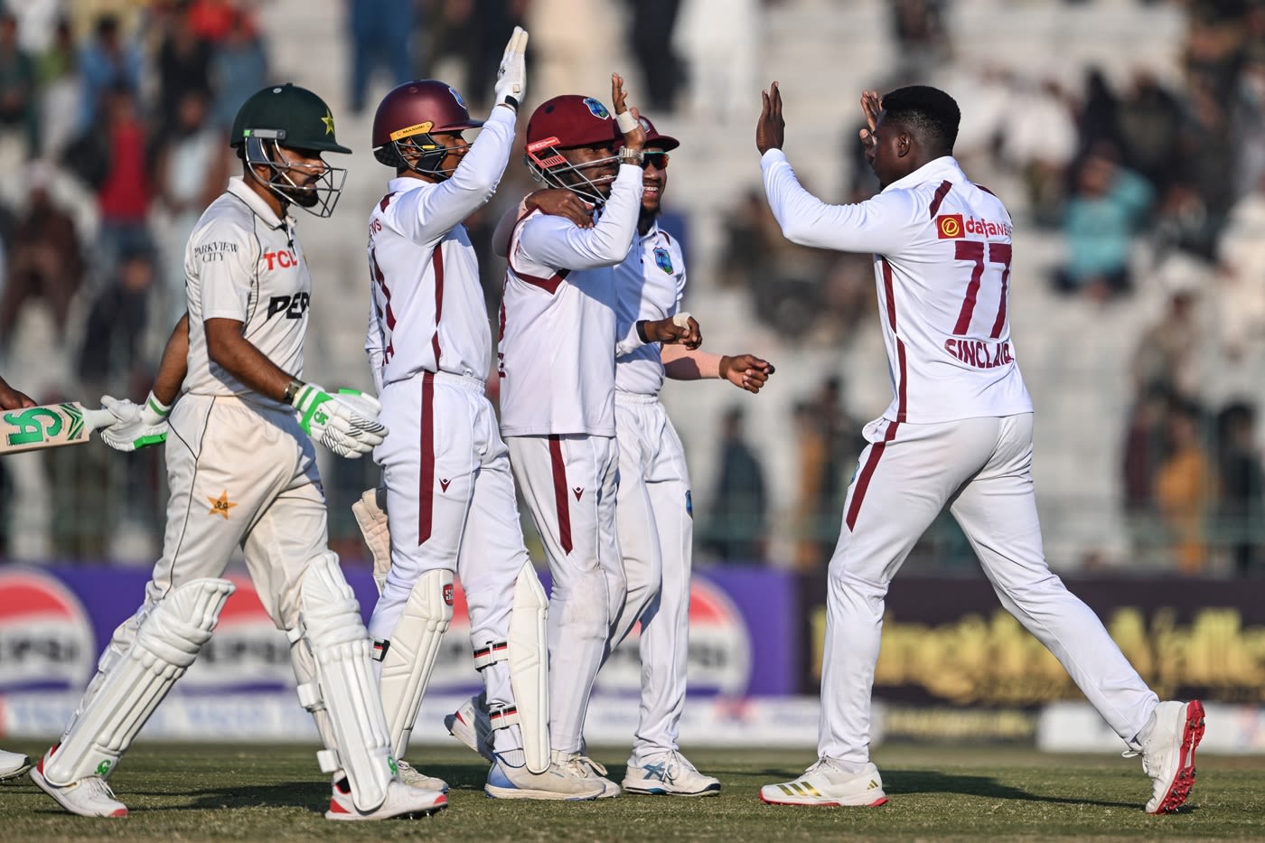Kevin Sinclair had Babar Azam caught at the stroke of stumps