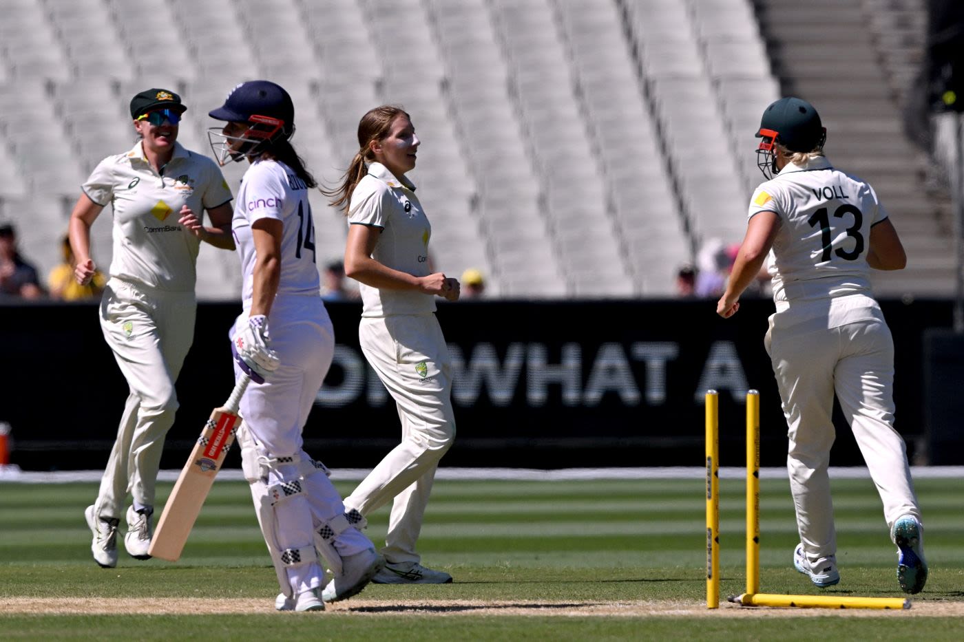 Darcie Brown flattened Maia Bouchier's off stump