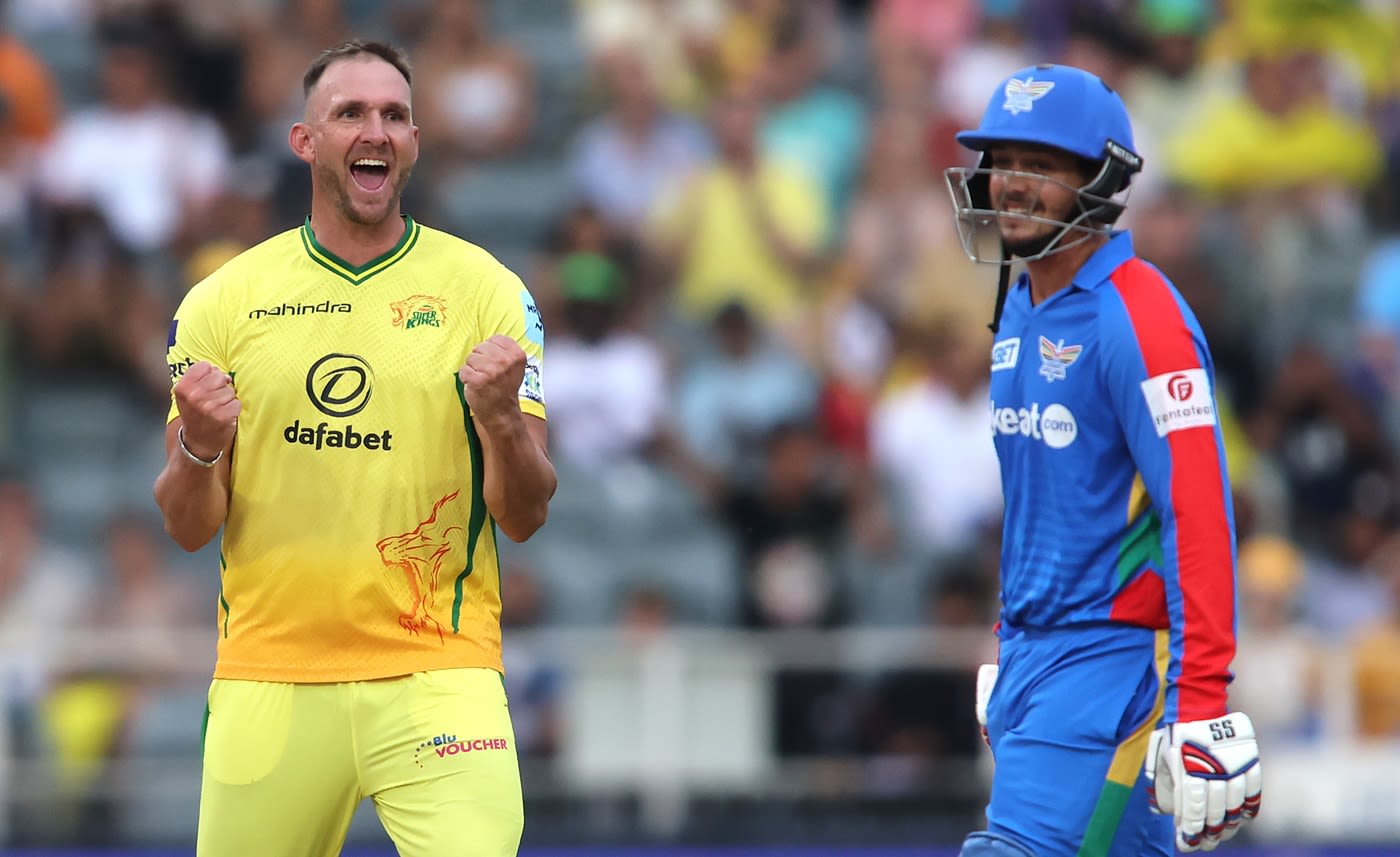 Hardus Viljoen celebrates the wicket of Quinton de Kock