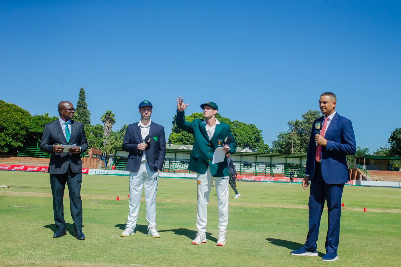 Johnathan Campbell tosses the coin as he was named captain on Test debut