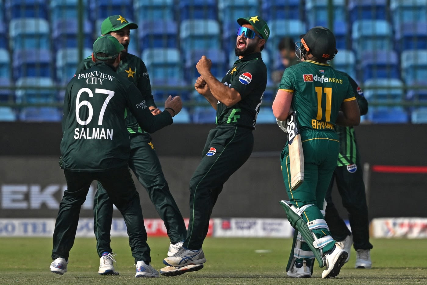 Salman Agha, Saud Shakeel and Kamran Ghulam celebrated Temba Bavuma's run out wildly