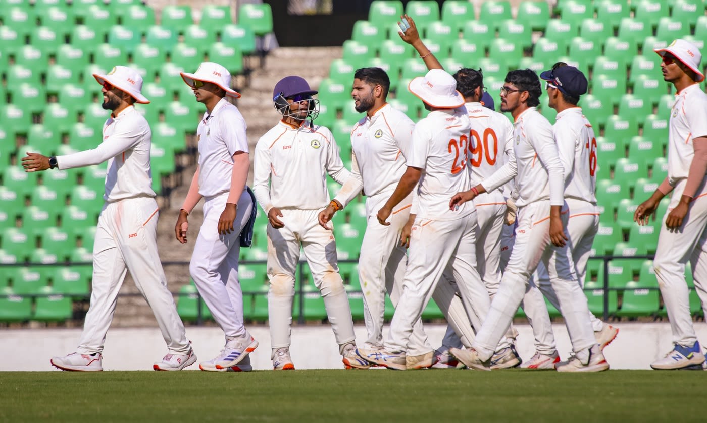 Parth Rekhade celebrates after getting rid of Suryakumar Yadav