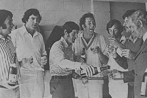 Bev Congdon leads the celebrations after New Zealand's first Test victory over Australia