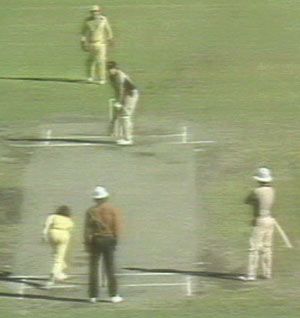 Trevor Chappell bowls his infamous underarm delivery to Brian McKechnie, Australia v New Zealand, Melbourne, 1981
