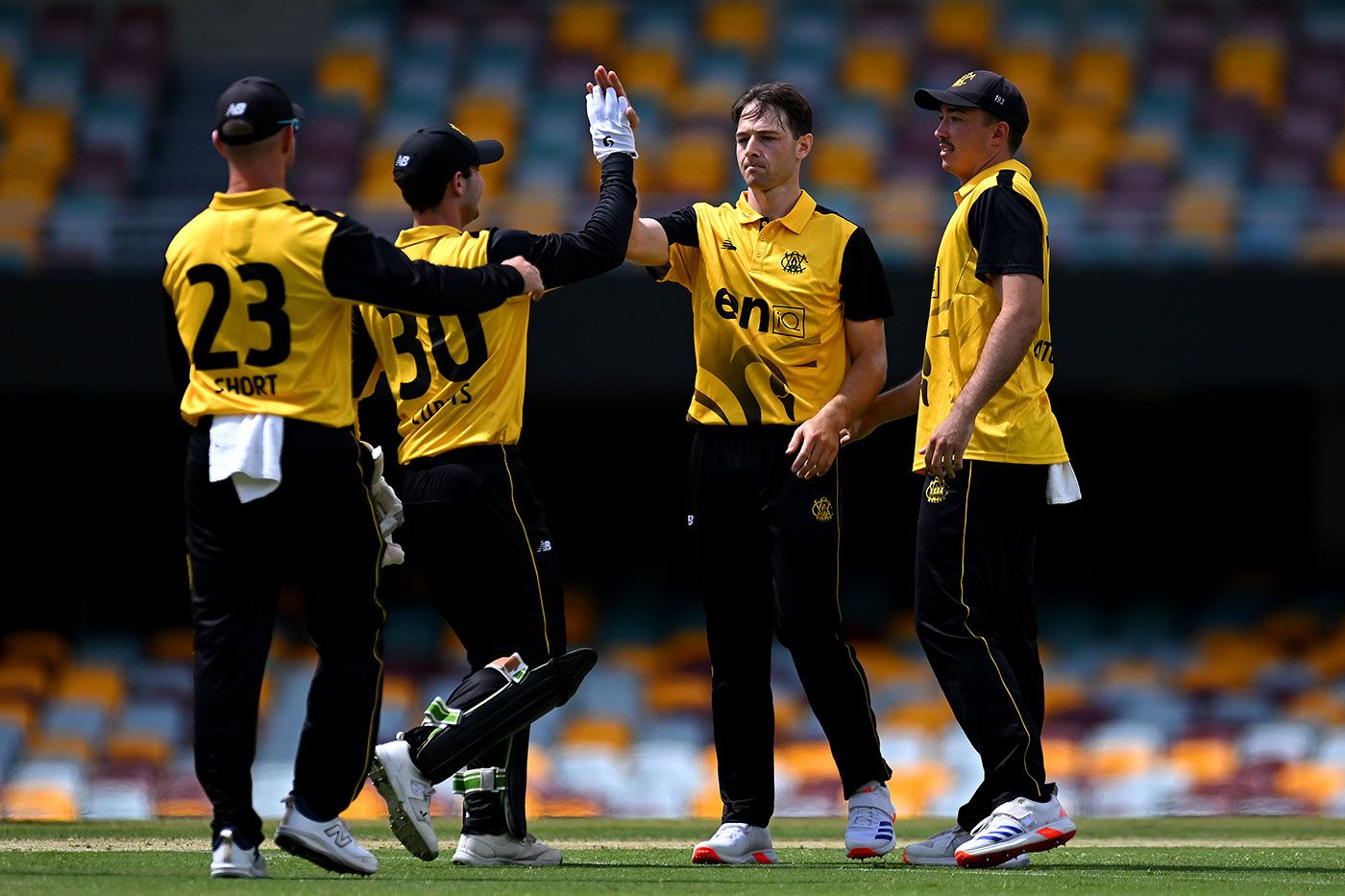 Brody Couch (second from right) claimed three wickets in his first one-day game for WA