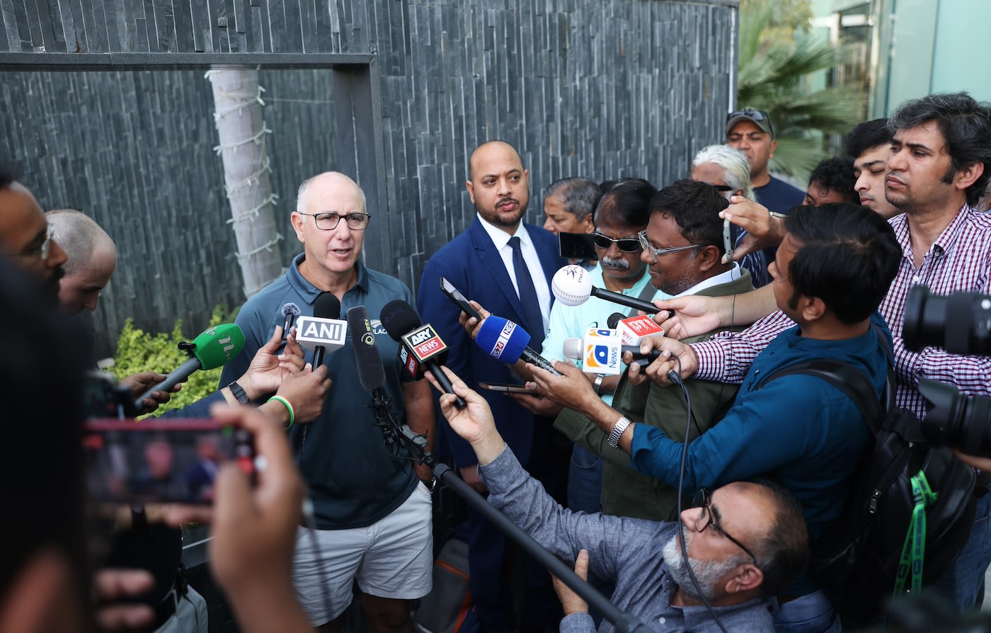 Gary Stead speaks to the gathered media personnel