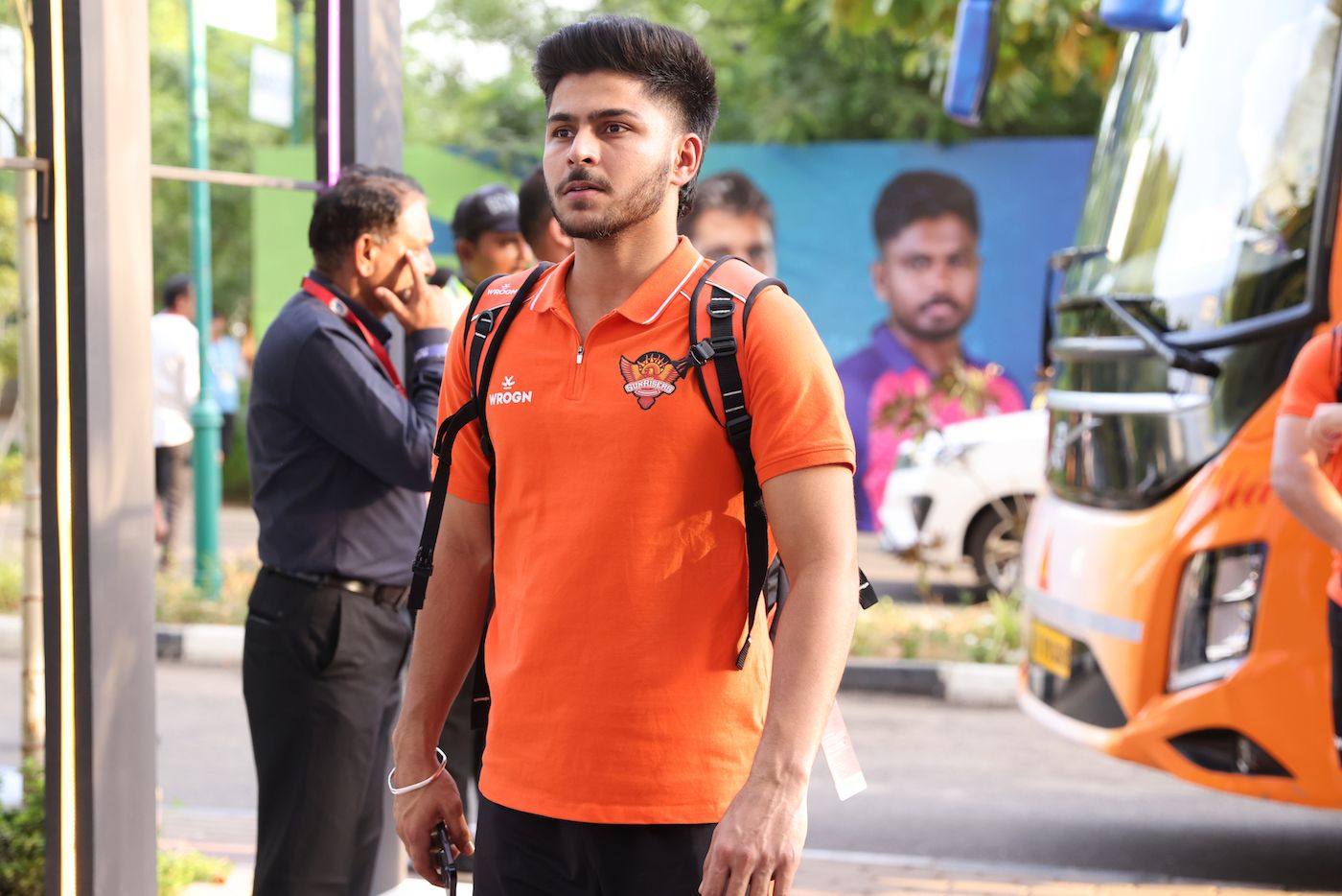 Sanvir Singh arrives at the stadium for the qualifier