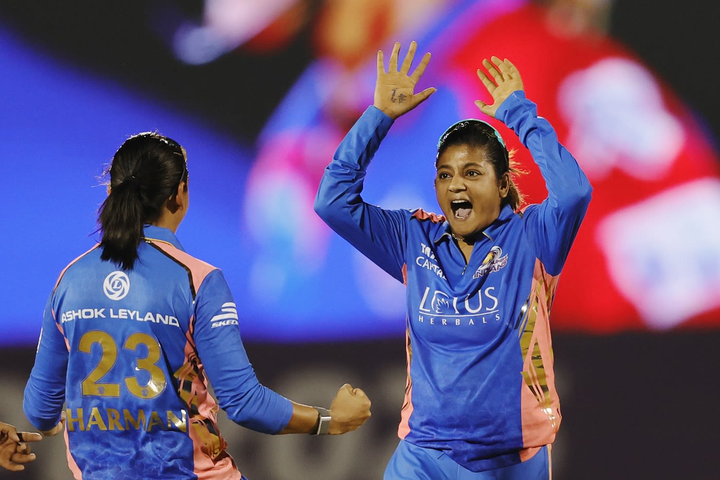 Saika Ishaque and Harmanpreet Kaur celebrate a wicket