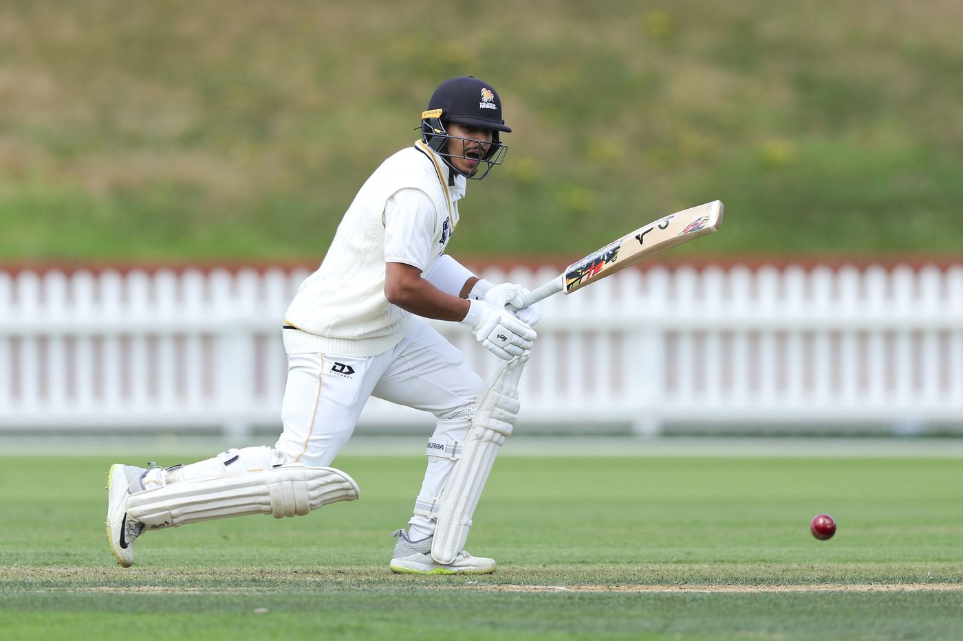 Muhammad Abbas plays it to the off side