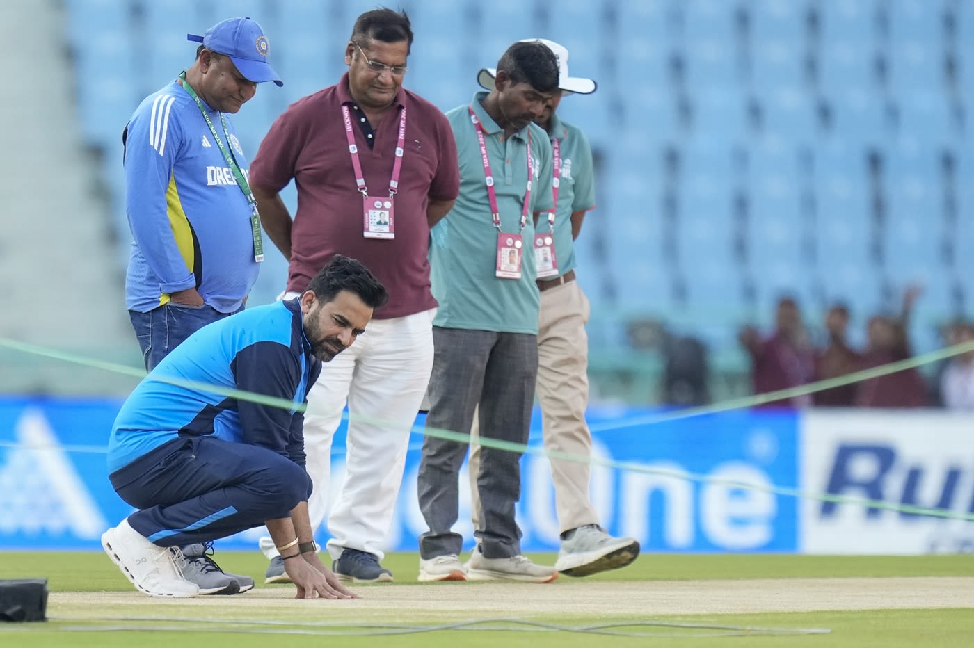 Zaheer Khan inspects the Lucknow pitch