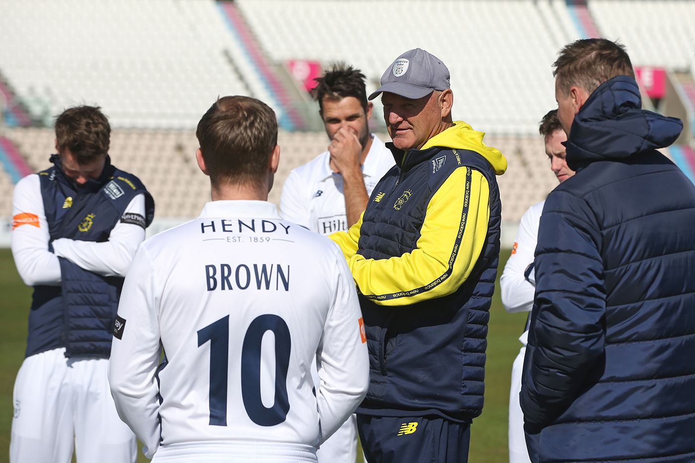 Adi Birrell talks to Hampshire's players at their pre-season media day
