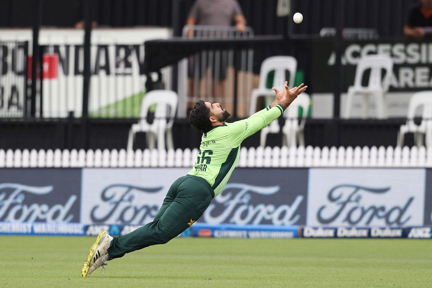 Tayyab Tahir couldn't quite reach a diving attempt in the outfield