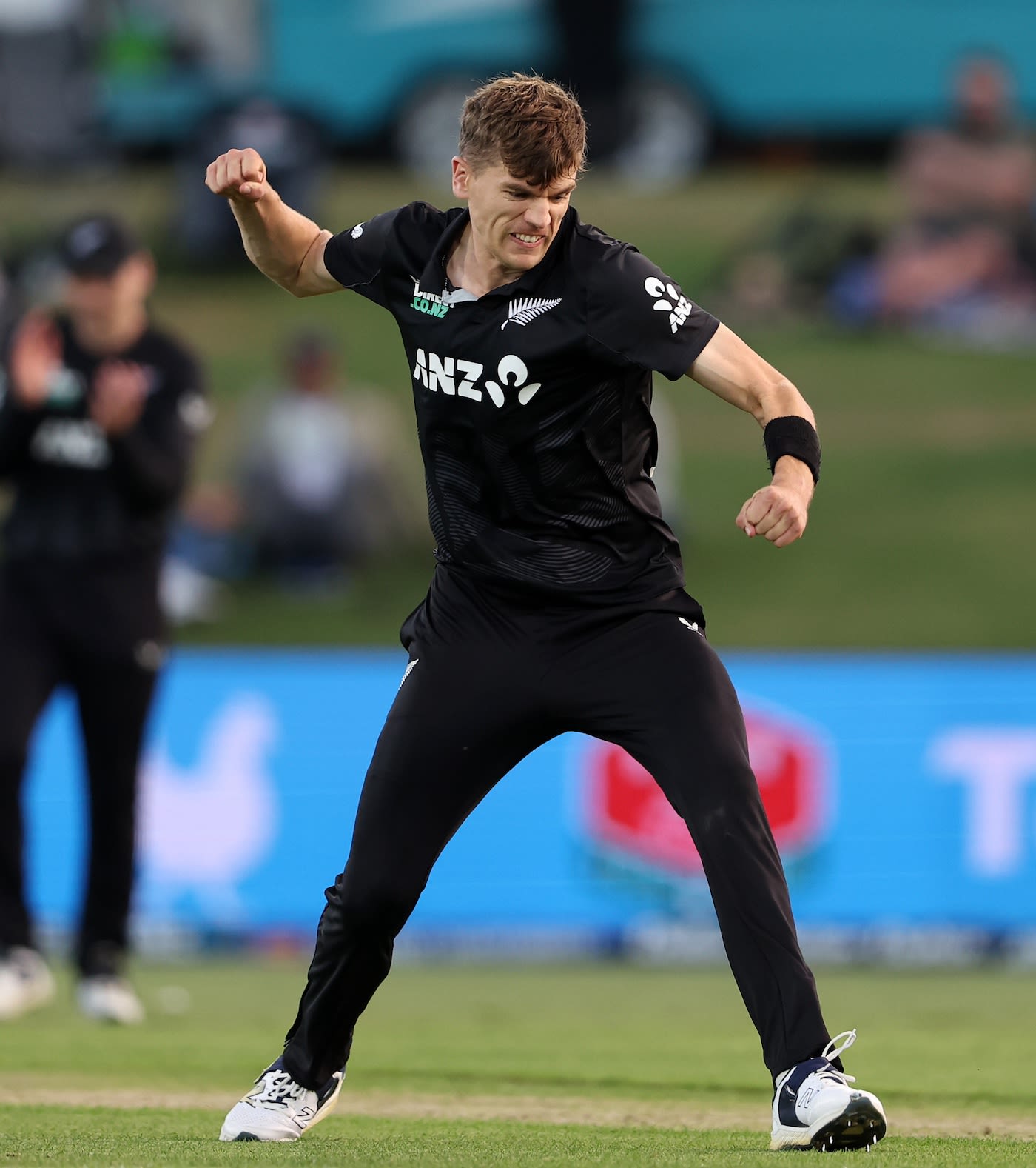 Ben Sears celebrates a wicket